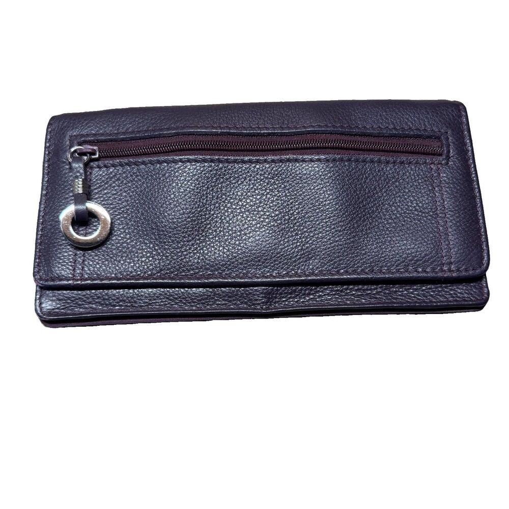 Wilsons Leather Purple Plum Long Wallet Zip Pocket Organizer Clutch